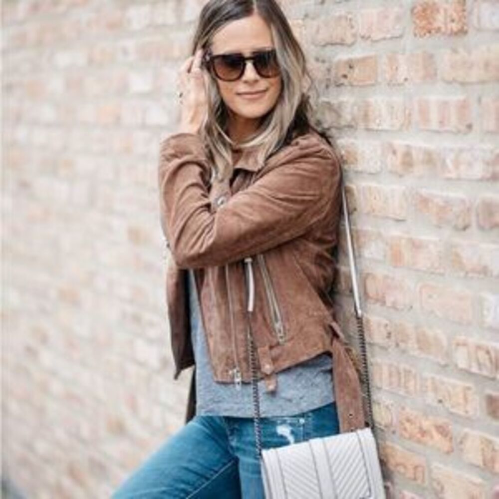 Women's Brown faux Suede Jacket - Picture 2 of 5